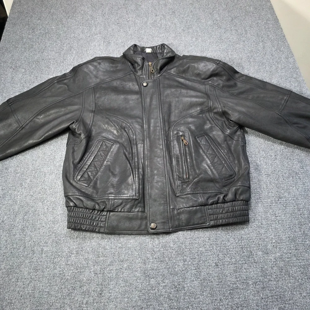 Vintage RedHead‎ Black Leather Bomber Jacket Men's Large Moto Cafe Racer Coat